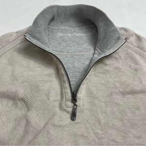 Tommy Bahama Reversible Quarter Zip Sweater Long Sleeve Beige Grey Men's Large